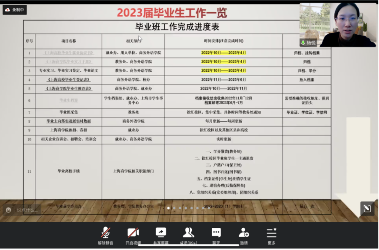 图为辅导员杨悦讲解毕业班工作安排 图为辅导员杨悦讲解毕业班工作安排